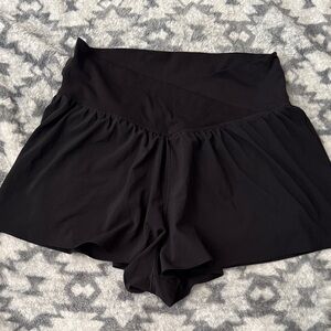 Elegant High Waist Crossover Black Women's Shorts